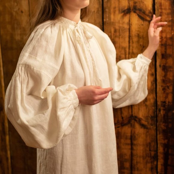 100% Linen Madde Vintage Nightwear Lagenlook Nightgown Dress size 38/M - Picture 3 of 12